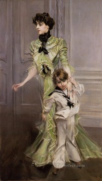 ジョバンニ・ボルディーニ Painting - マダム・ジョルジュ・ユゴーの肖像（旧姓ポーリーン・メナール・ドジアンとその息子ジャン） ジャンル ジョヴァンニ・ボルディーニ